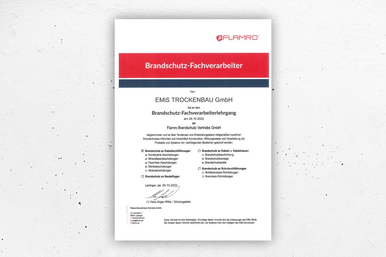 Brandschutzzertifikat